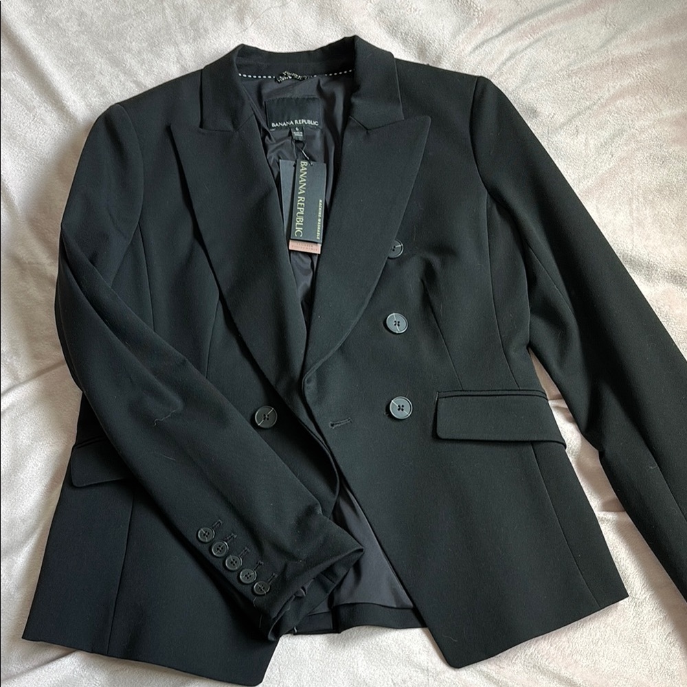 Banana Republic Women's Double-Breasted Black Blazer